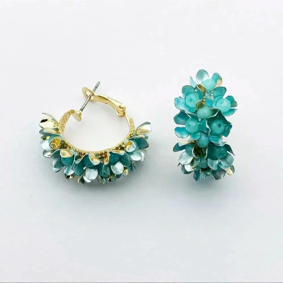 Lila Floral Hoop Earrings in Light Blue - Picture 3 of 5